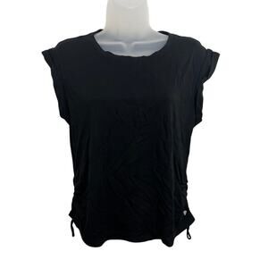 Apana Women's Medium Black Athletic Top Short Sleeve Crew Yoga Rayon